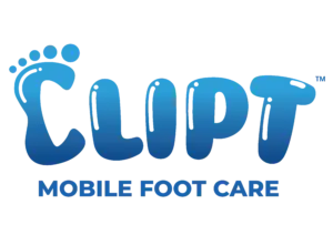 Clipt Mobile Foot Care logo in blue with footprint design